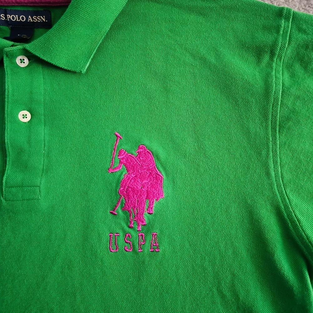U.S. Polo Assn. Polo Shirt Men XL Green Pink Big Logo Short Sleeve Cotton XL - Picture 3 of 8